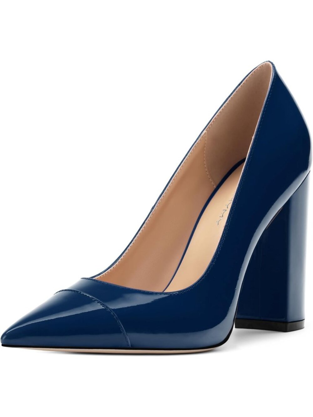 Women's Navy Blue Patent Pointed Toe High Heel Slip On Pump Street Banquet Shoes